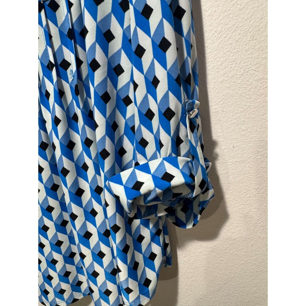 Cocomo popover shirt geometric blue casual coastal summer women 3X - Picture 5 of 7